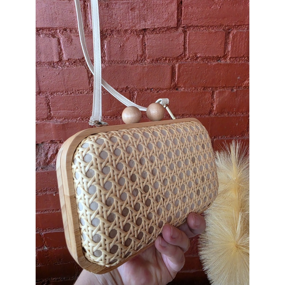 Straw Wooden Clutch Festival Party Bohemian Peasant Mini Bag Purse